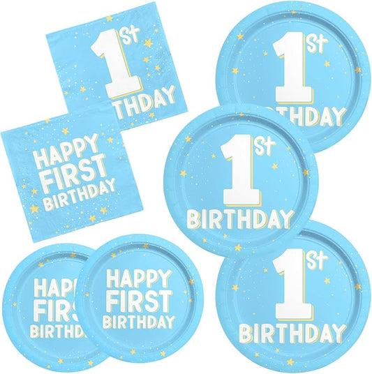 1st Birthday Decorations Boy Baby Blue Party Supplies Kit for 16