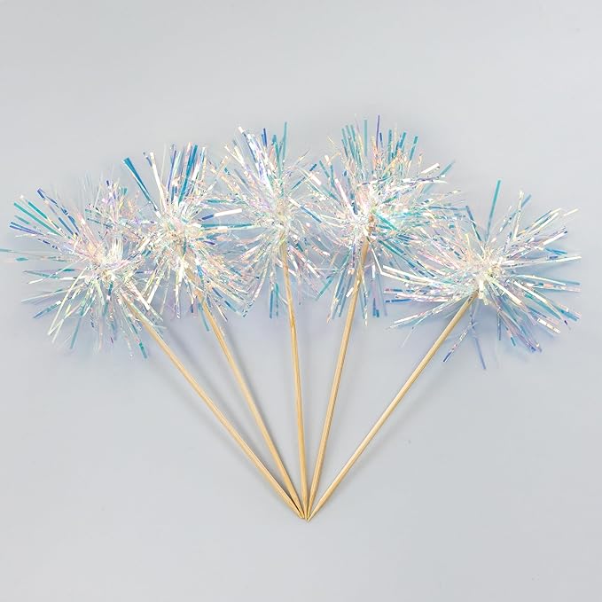 30Pcs Foil Firework Cupcake Toppers Sparkle Tinsel Cake