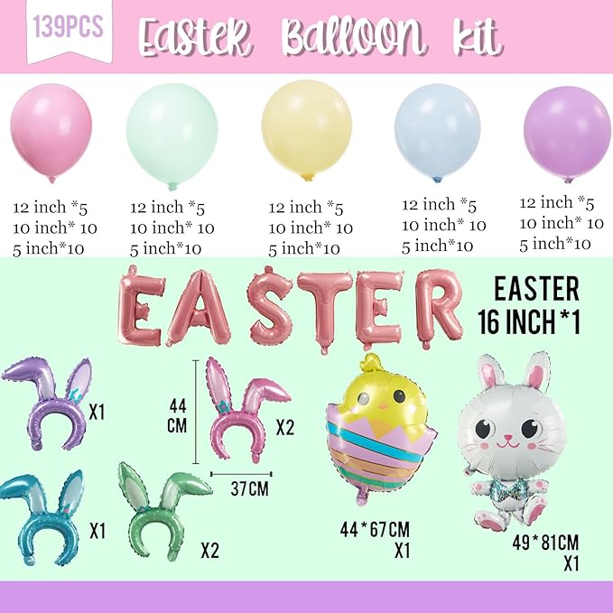 Easter balloon garland kit arch 139pcs with Easter egg chicken daisy