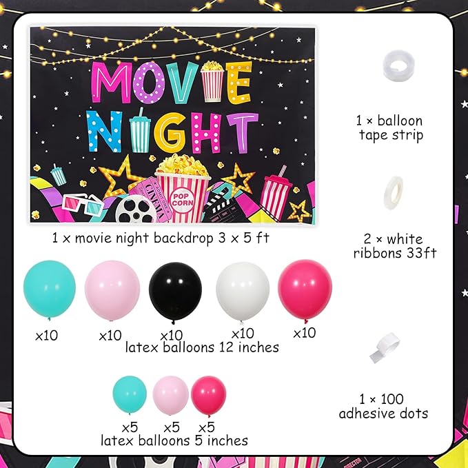 Movie Night Birthday Party Decorations for Girls Movie Theme Party