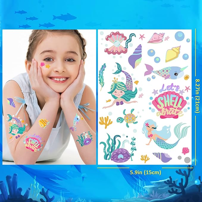 Mermaid Temporary Tattoo for Kids Under the Sea-76 Glitter Style Cute
