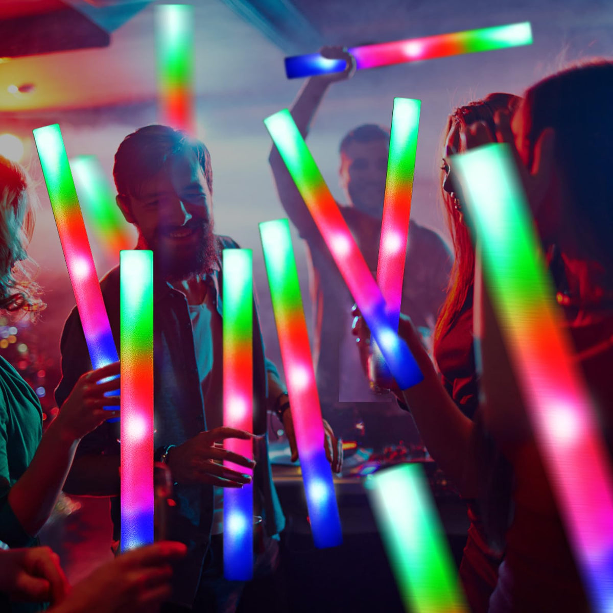 48 Pcs Foam Glow Sticks, Glow Sticks Bulk with 3 Modes Colorful