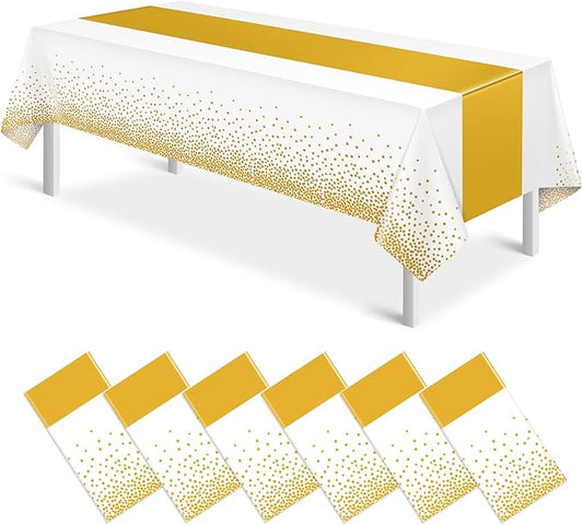 6Pcs White and Gold Tablecloth Party Decorations,Plastic White Table