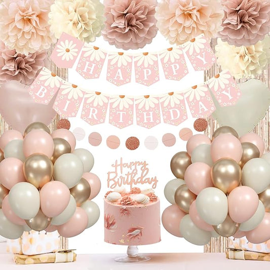 Blush Beige Birthday Decorations Party Décor for Women Boho Party