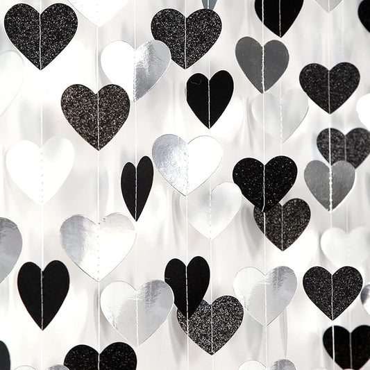 Black White-Silver Party-Decoration Heart Garland - 52ft 21st Men