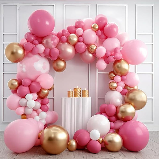 PartyWoo Pink and Gold Balloons, 140 pcs Pastel Pink and Chrome Gold