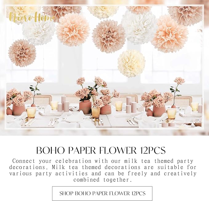 NICROHOME EUR Wedding Decorations, 12 PCS Ivory Champagne Tissue