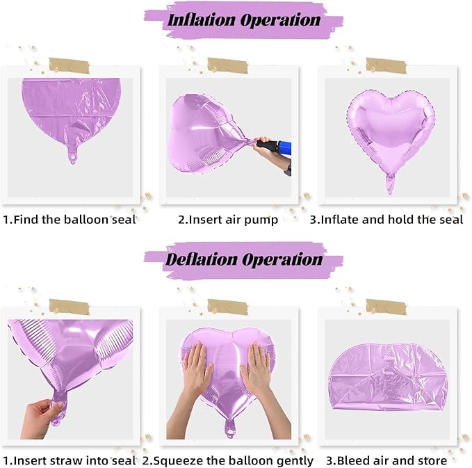 Purple Foil Heart Balloons, 12Pcs Lavender Purple Heart Shape Foil