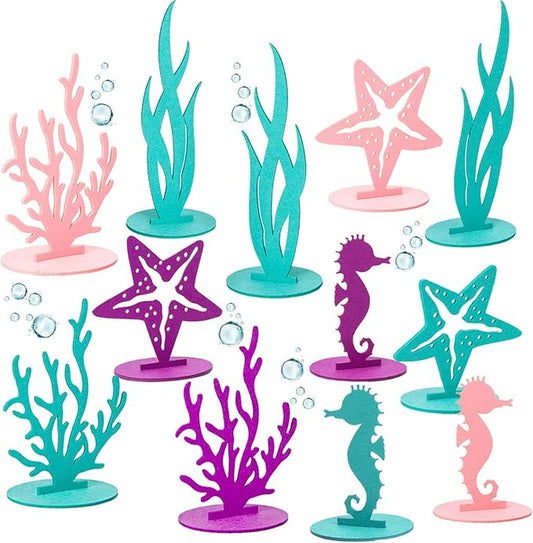 24 Pcs Mermaid Birthday Decorations Felt Table Centerpiece Under the