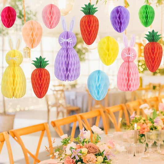 13 PCS Easter Decorations Hanging Ornaments Hanging Paper Honeycomb