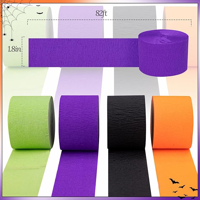 Halloween Streamers 8 Rolls Black & Orange Crepe Paper Streamers for