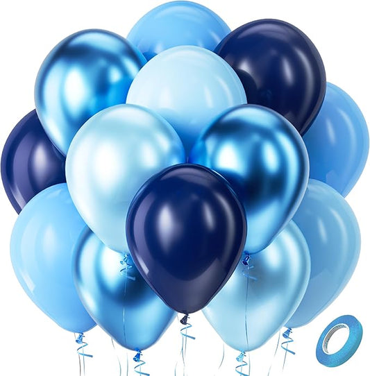 Bezente Blue Balloons Set,60pcs 12 inch Metallic Blue Pearl Blue Navy