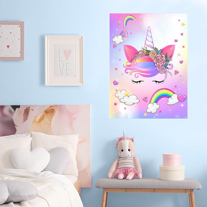ASTARON Pin The Horn on The Unicorn Game for Kids Birthday Party,