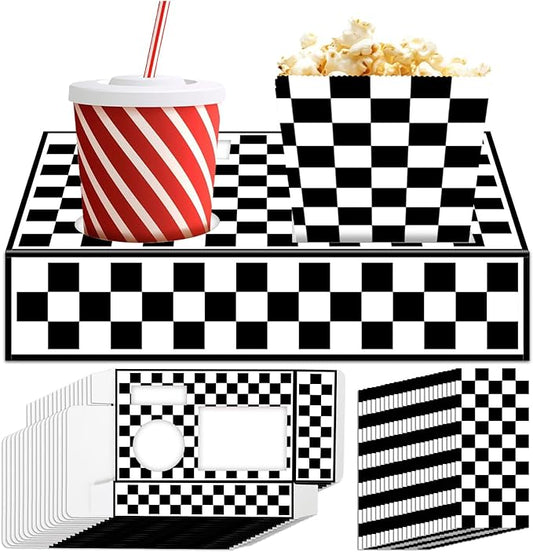 48Pcs Movie Night Supplies 24 Movie Theater Snack Trays with 24