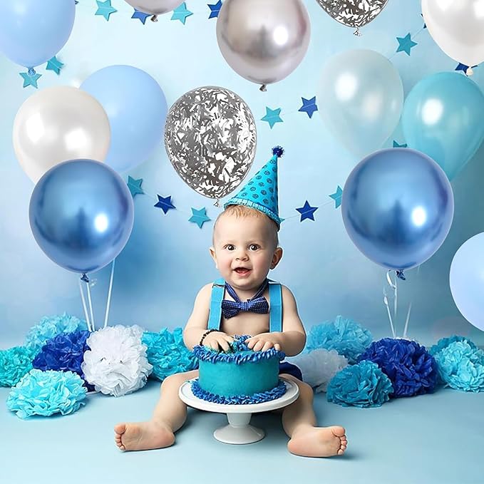 Togvu Metallic Blue Silver Balloons, 60 Pcs 12 Inches Chrome Blue