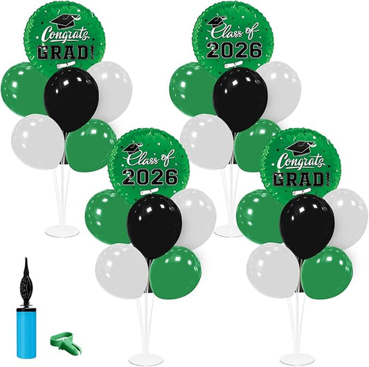 Graduation Decorations - 4 Set Balloon Stands, Class of 2026 Congrats