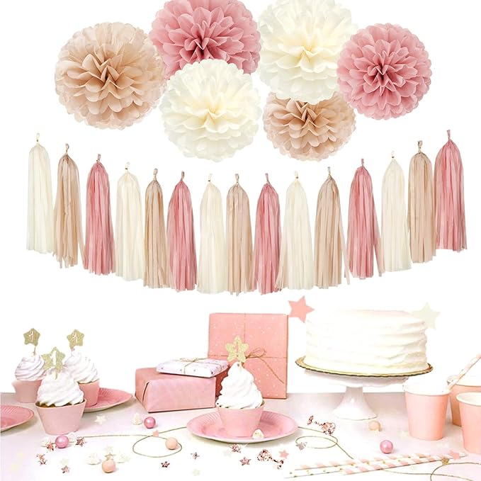 Pink Champagne Peach Rose Gold Boho Party Decorations 23pcs Women