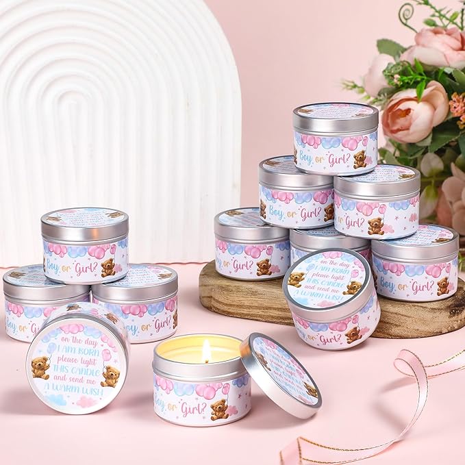24 Pcs Gender Reveal Bear Baby Shower Party Favors Candles