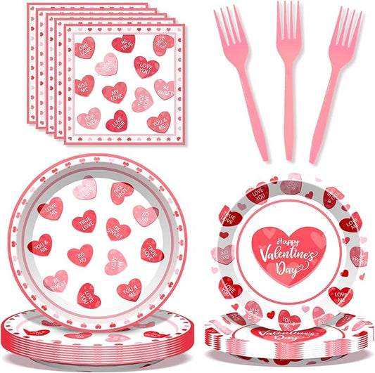 96Pcs Valentines Day Pales and Napkins Red Heart Love Valentine