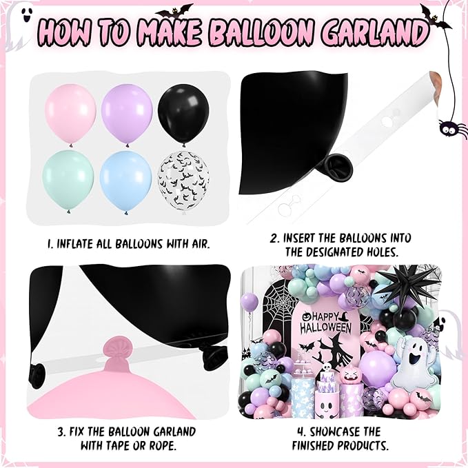 120 Pcs Halloween Balloon Arch Pink and Black Balloon Arch Kit