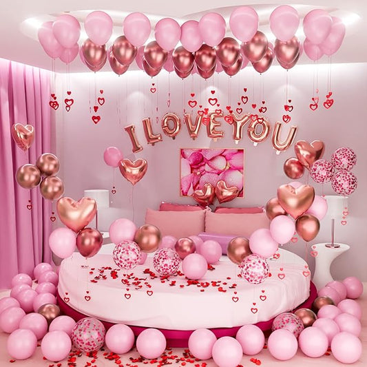 Valentine's Day Balloons Kit with Rose Gold Pink Heart I Love You