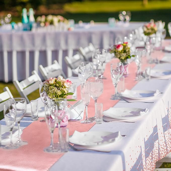 Breling 8 Pack White and Rose Gold Disposable Plastic Tablecloths and