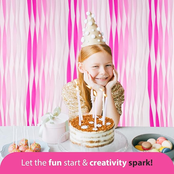 12 Pink Streamers, 984ft Pack of Pink Crepe Paper Rolls for