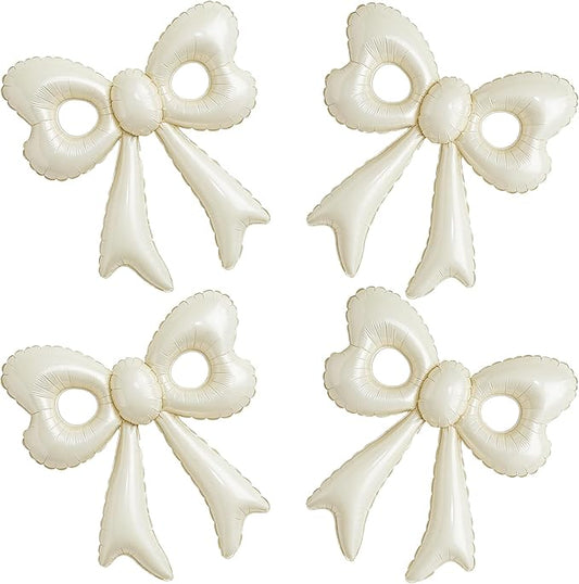 4 Pcs Cream Bow Balloons, 31”Huge Beige Bow Aluminum Foil Balloons