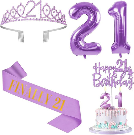 21st Birthday Decorations for Her Purple with 21st Birthday Sash and