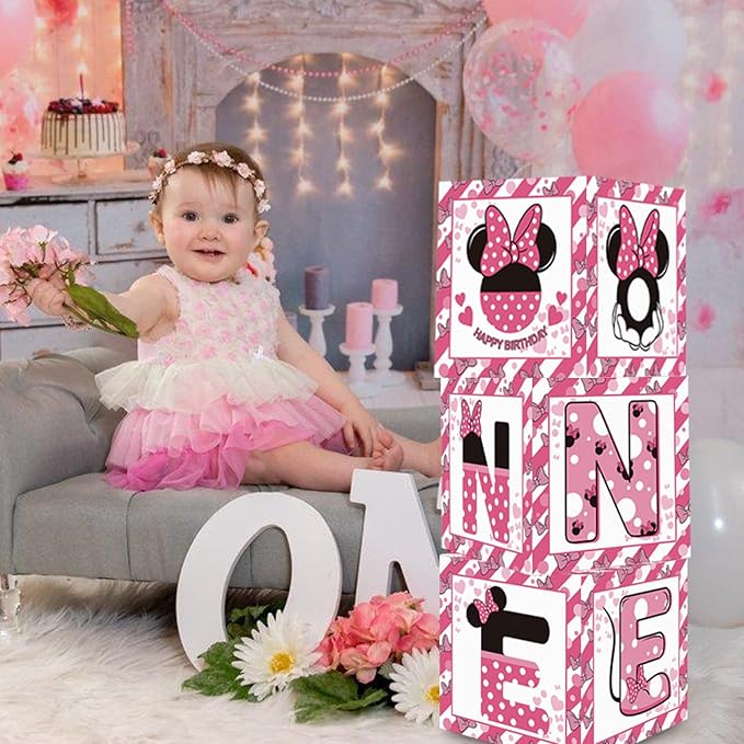 Pink Mouse 1st Birthday Party Supplies Pink Balloon Box with Letters
