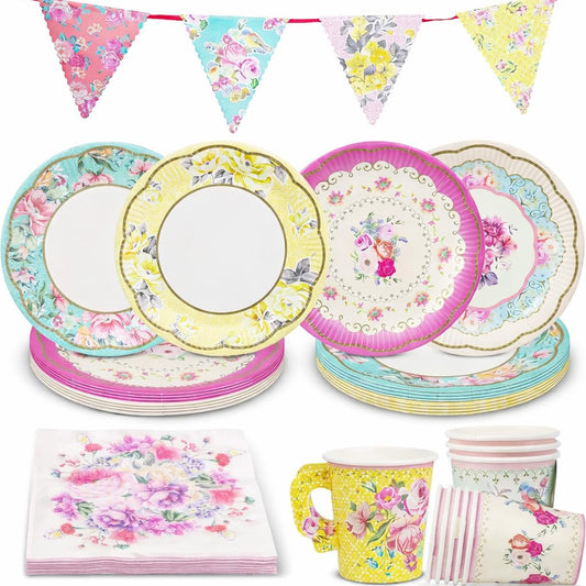 Talking Tables 50pcs Floral Tea Party Decorations - Disposable Paper