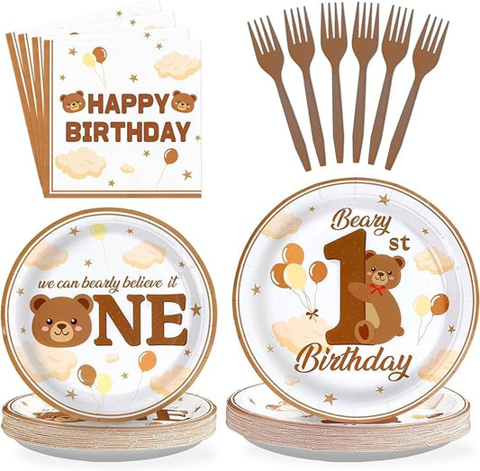 96 Pcs Beary First Birthday Decorations Brown Bear 1st Birthday
