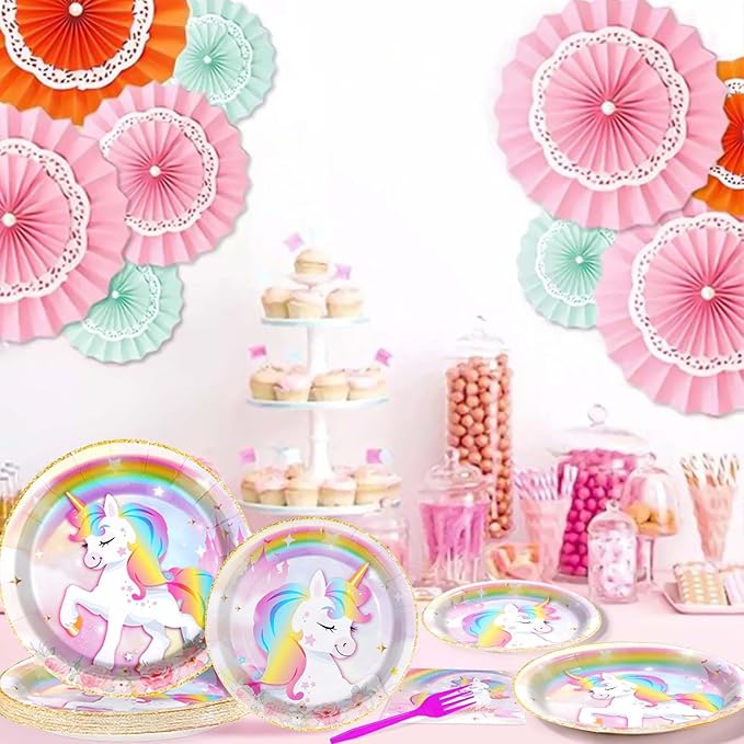96 Pcs Unicorn Birthday Party Decorations 350 GSM Disposable Rainbow