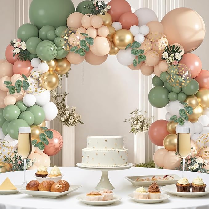 166Pcs Sage Olive Green Blush Peach Balloon Garland Arch Kit Orange
