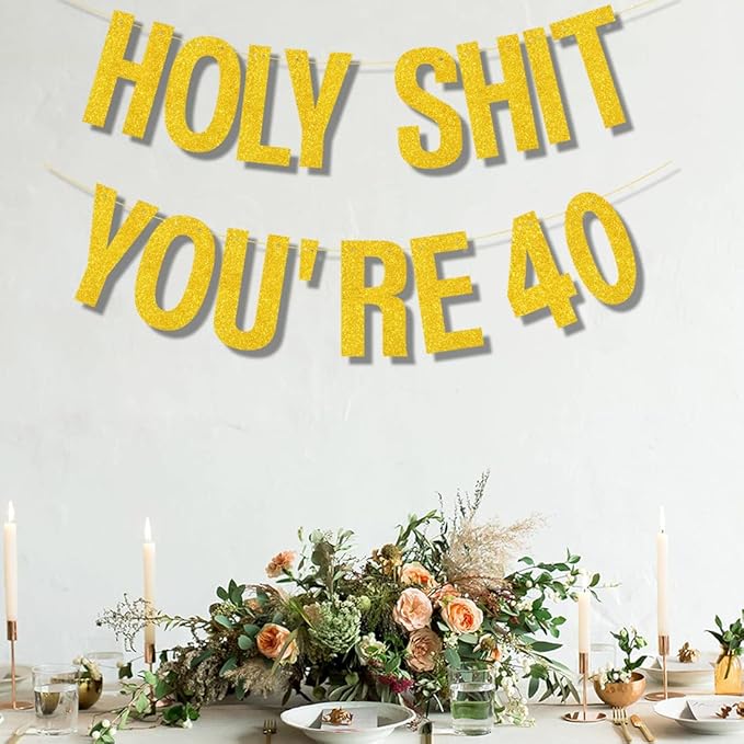 40th Birthday Decorations Women Men Pre-Strung Gold Glitter Birthday