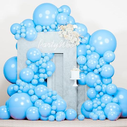 PartyWoo Light Blue Balloons 140pcs Different Sizes Pack of 18 12 10