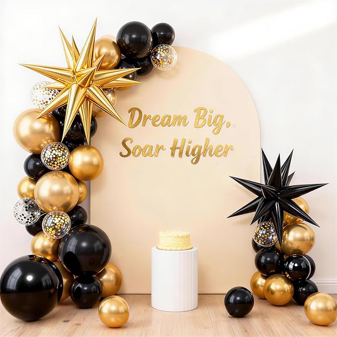 Black Metallic Gold Balloons Graduations Clear Confetti Balloons