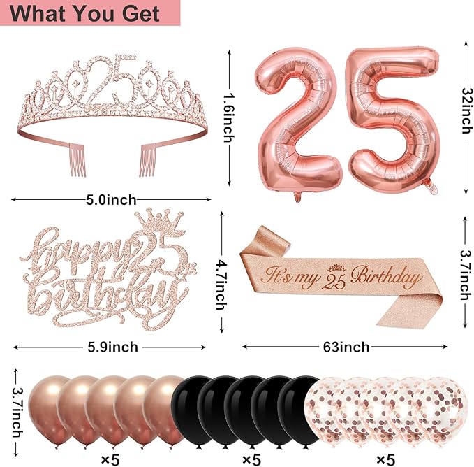 25th Birthday Decorations for Girls Women 32PCS 25th Birthday Party