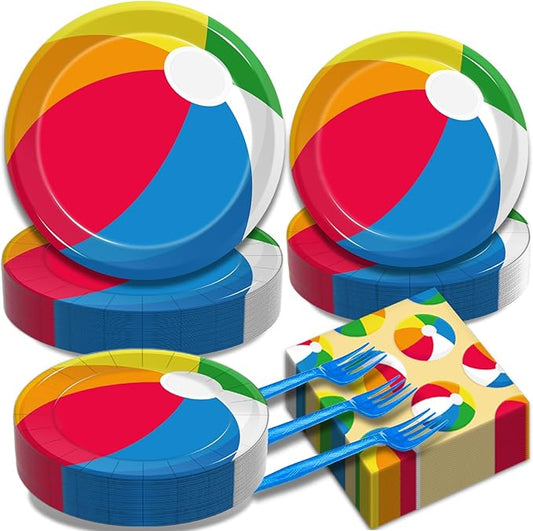 200Pcs Summer Pool Beach Party Tableware Set Beach Pool Ball Party