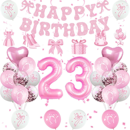 Miidenks 23rd Birthday Decorations for Women, Pink Bow Coquette 23