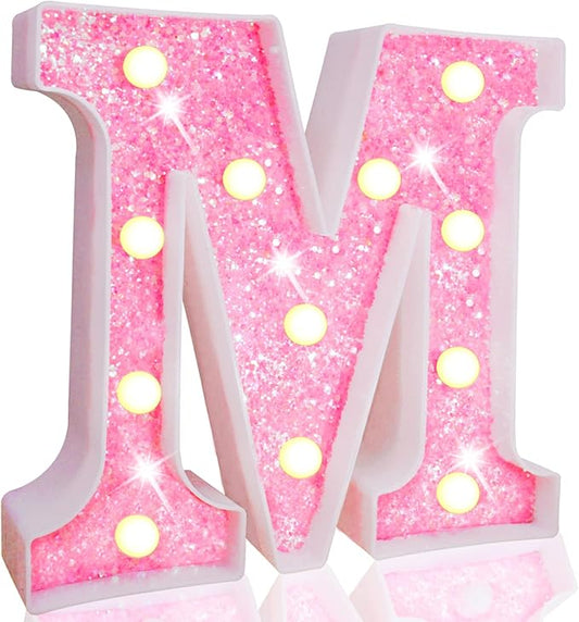 LED Marquee Letter Lights, Light Up Pink Letters Glitter