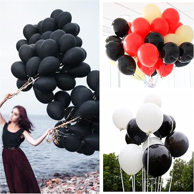 100pcs Black and White Balloons 12 Inch Thickened Latex Balloons