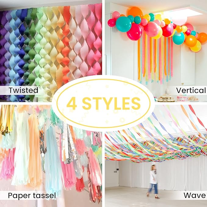 Crepe Paper Streamers 6 Rolls 492ft, Pack of Party Streamers