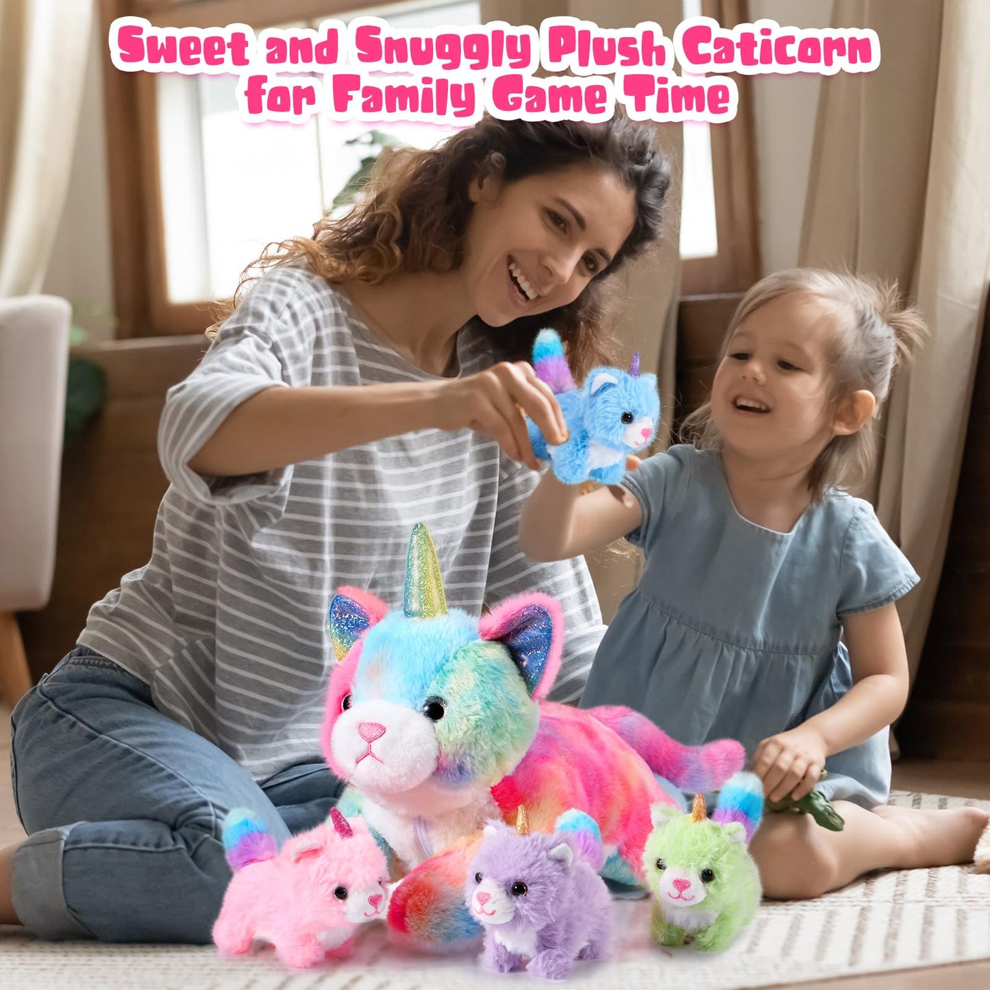 Harrycle 5 Pieces Caticorn Plush Toy Set 16 Inch Mommy Cat Unicorn
