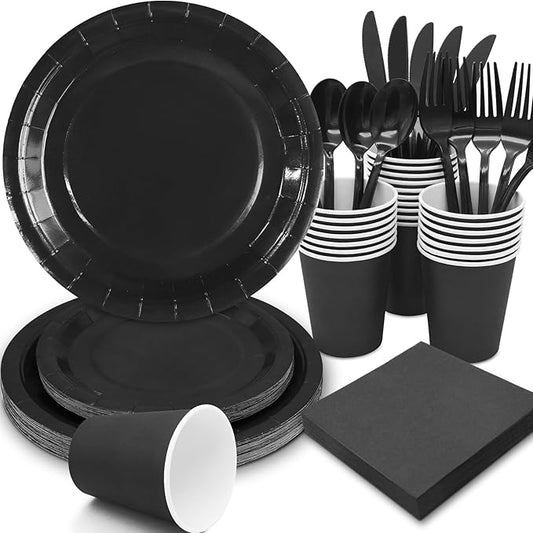 168pcs Black Paper Plates and Napkins for Halloween Birthday