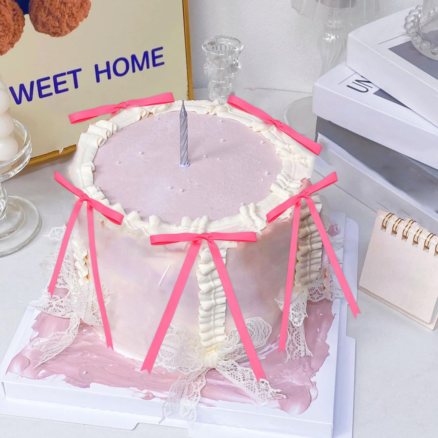 Pink Bow Cake Topper Pink Ribbons Bows for Cake Decorating Pink