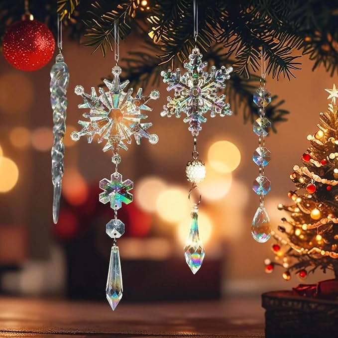 Christmas Tree Decorations Crystal Ornaments - 18pcs Iridescent