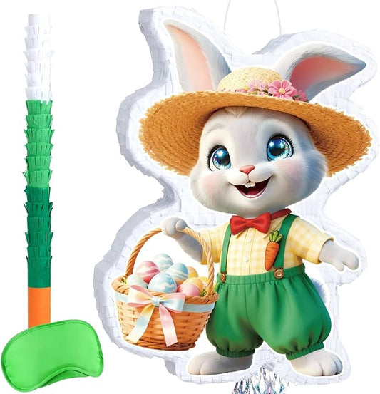 Easter Bunny Piñata Green Rabbit Piñata with Blindfold and Stick
