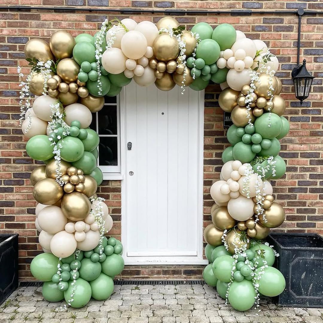 Sage Green Balloon Arch Kit, 162pcs Sage Green Sand White Gold
