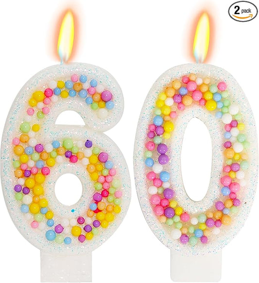 60th Birthday Candle for Cake, Colorful Macaron Numeral Candles for